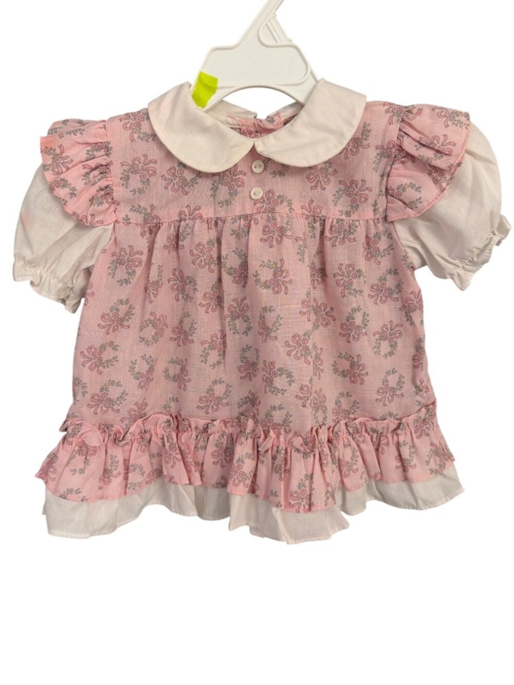 Vintage Baby Girl Pink Floral Dress With Ruffles Size 18 Months